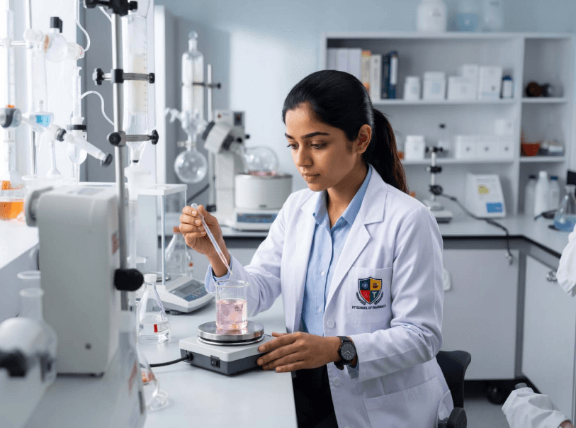 Pharmacy student working in a modern laboratory